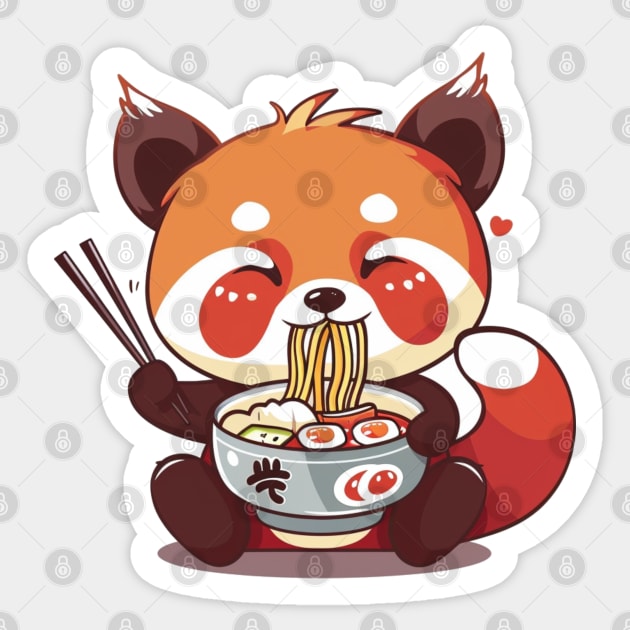 Cute Red Panda eating ramen Sticker by MilkyBerry